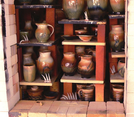 finished pottery in the wood-fired kiln